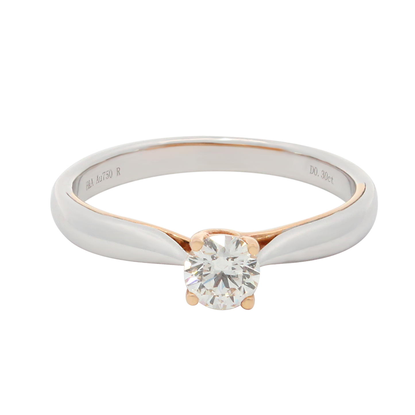Hearts & Arrows 18K White and Rose Gold Two-Tone Solitaire Diamond Ring (0.30ct, VVS1, G) from the top-rated Fine Diamond Jewelry of Hearts & Arrows Philippines.