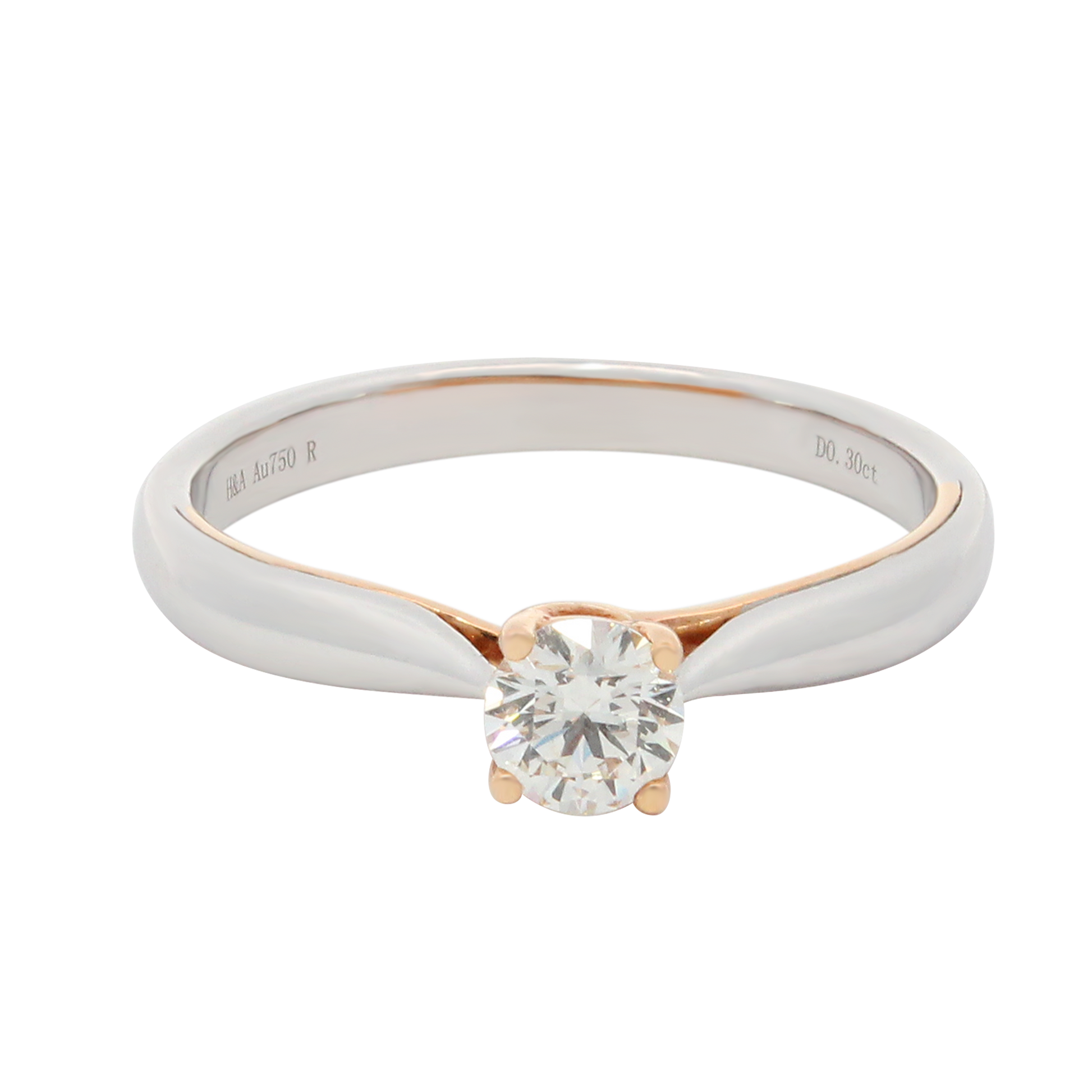 Hearts & Arrows 18K White and Rose Gold Two-Tone Solitaire Diamond Ring (0.30ct, VVS1, G) from the top-rated Fine Diamond Jewelry of Hearts & Arrows Philippines.