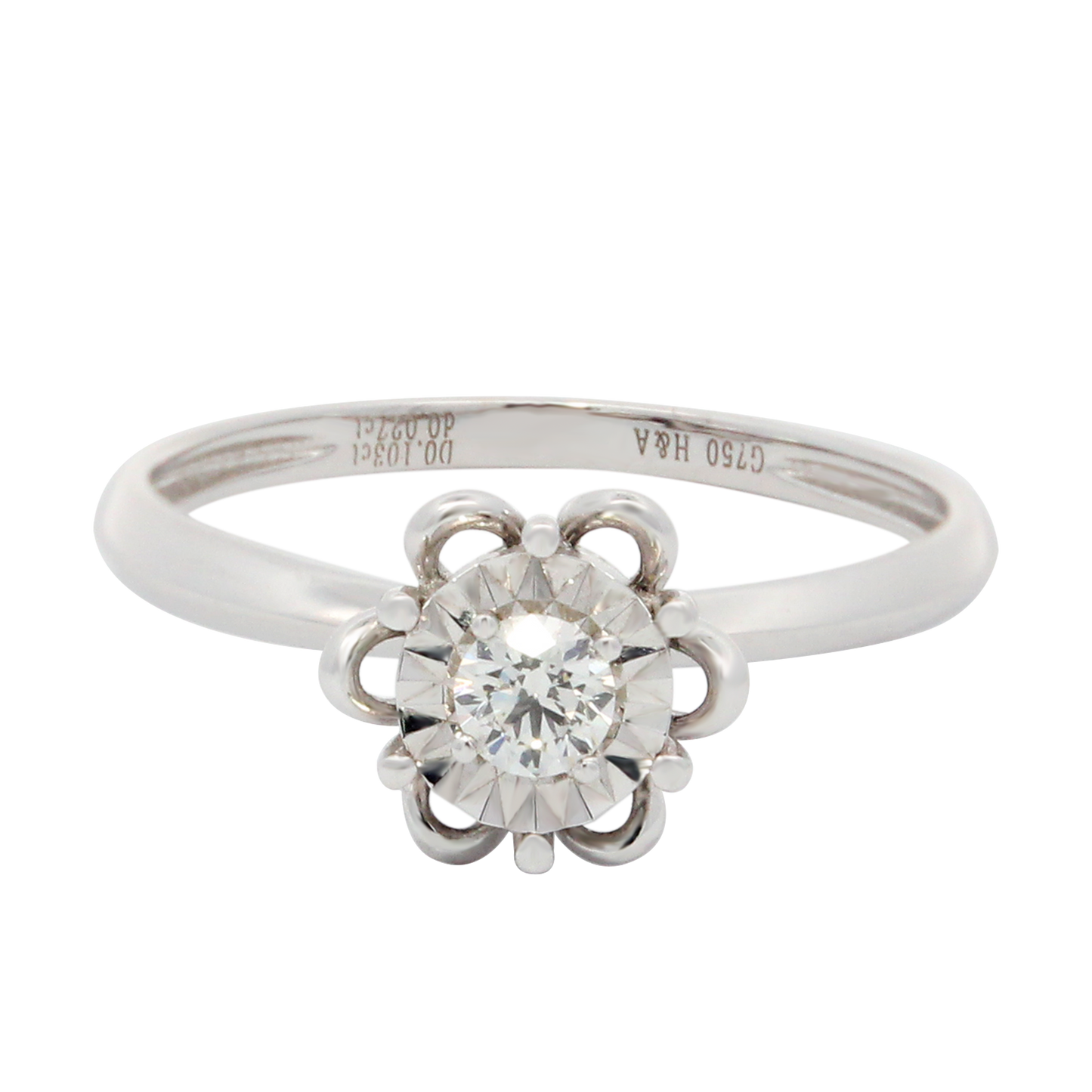 Hearts & Arrows 18K White Gold Flower Halo Round Diamond Ring (0.10ct, VVS1, G) — the ultimate emblem of Fine Diamond Jewelry by Hearts & Arrows Philippines.