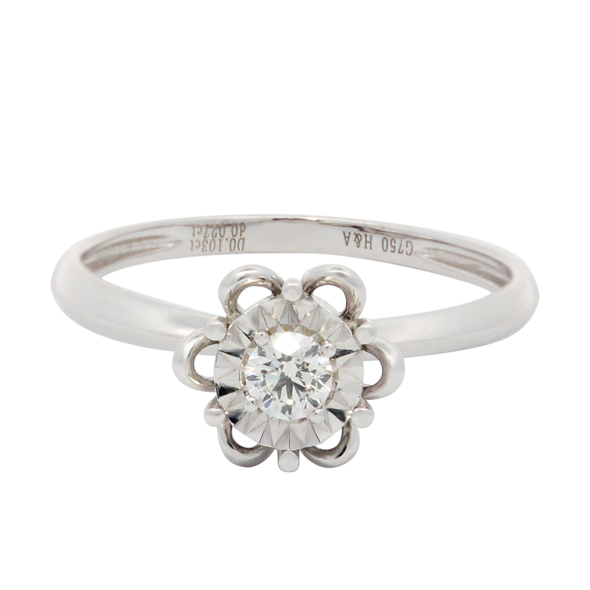 Hearts & Arrows 18K White Gold Flower Halo Round Diamond Ring (0.10ct, VVS1, G) — the ultimate emblem of Fine Diamond Jewelry by Hearts & Arrows Philippines.