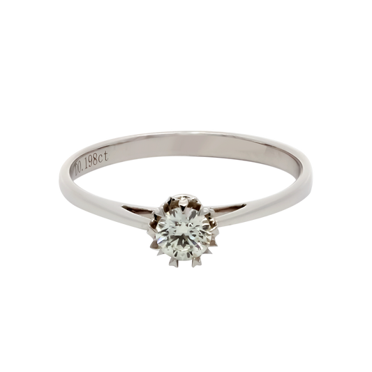 Hearts & Arrows 18K White Gold Heart Motif Solitaire Round Diamond Ring (0.19ct, VVS1, G), an iconic piece of Fine Diamond Jewelry by Hearts & Arrows Philippines.