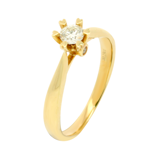 Hearts & Arrows 18K Yellow Gold Heart Motif Solitaire Round Diamond Ring (0.19ct, VVS1, G), an iconic piece of Fine Diamond Jewelry by Hearts & Arrows Philippines.