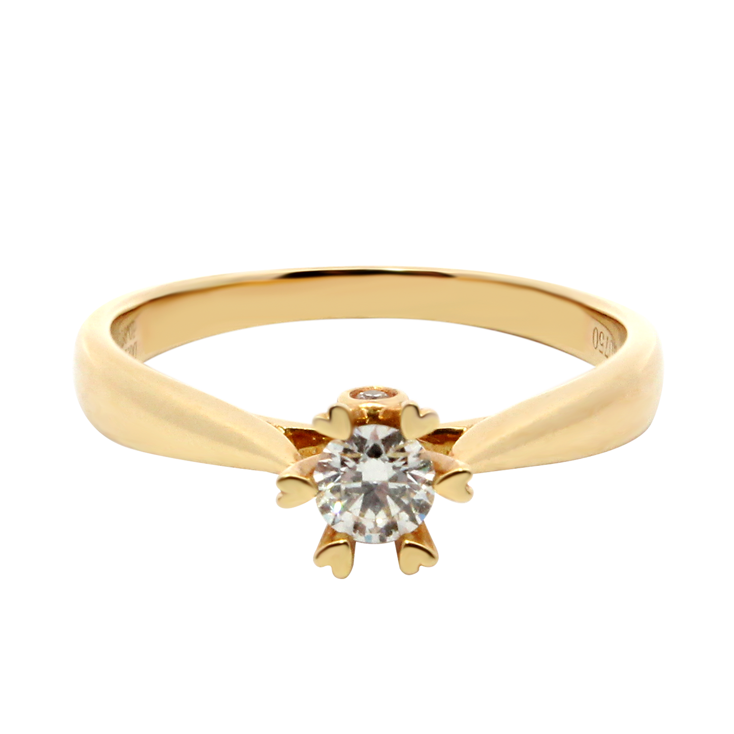 Hearts & Arrows 18K Yellow Gold Heart Motif Solitaire Round Diamond Ring (0.19ct, VVS1, G), an iconic piece of Fine Diamond Jewelry by Hearts & Arrows Philippines.