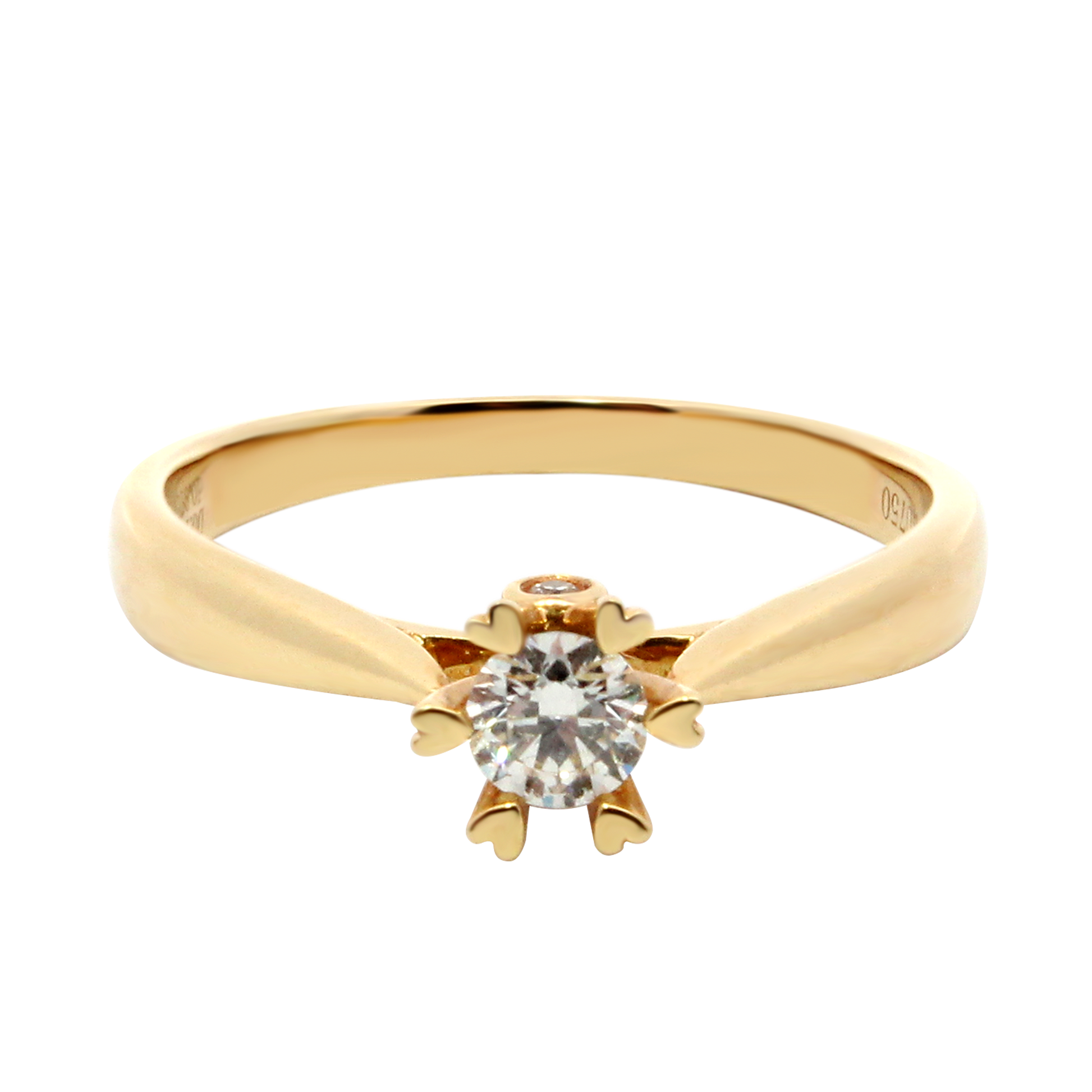 Hearts & Arrows 18K Yellow Gold Heart Motif Solitaire Round Diamond Ring (0.19ct, VVS1, G), an iconic piece of Fine Diamond Jewelry by Hearts & Arrows Philippines.