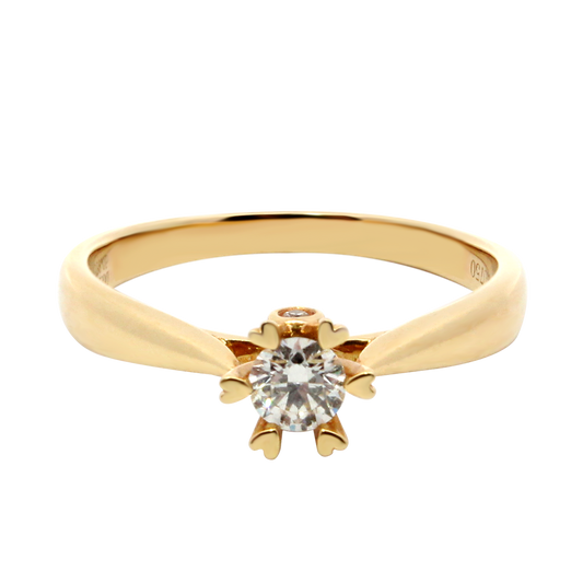 Hearts & Arrows 18K Yellow Gold Heart Motif Solitaire Round Diamond Ring (0.19ct, VVS1, G), an iconic piece of Fine Diamond Jewelry by Hearts & Arrows Philippines.